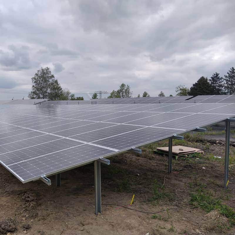 Structura montaj panouri fotovoltaice la sol 3V (3 vertical, 2 stalpi)