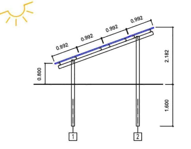Structuri panouri fotovoltaice RRE PV© – 2S80__30S – 2 stalpi