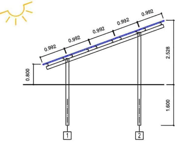 Structuri panouri fotovoltaice RRE PV© – 2S80__30S – 2 stalpi